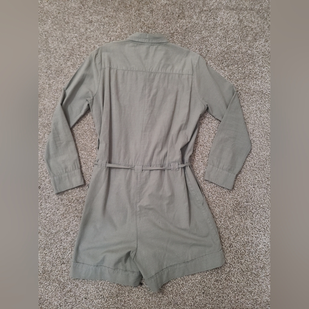 Dylan Brand Military Safari Inspired Button Up Tie Collared Romper Jumpsuit - Picture 4 of 5